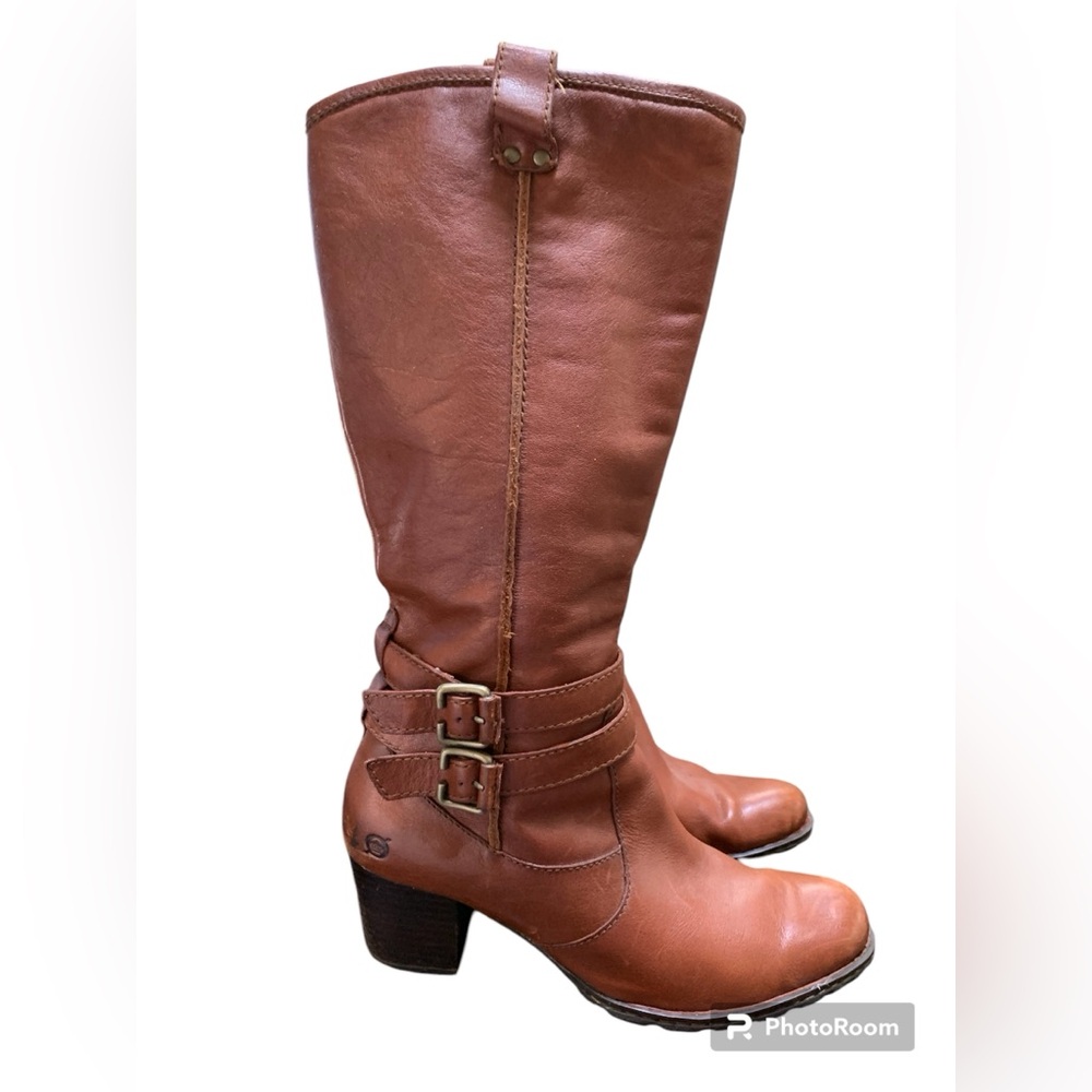 BORN Brown Leather Riding  Women’s size 9 M /W Block heel Knee High Boots